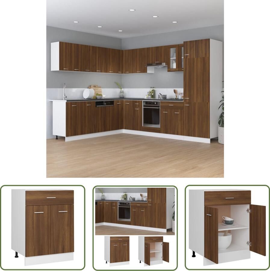The Living Store Onderkast met lade 60x46x81 5 cm bewerkt hout bruin eikenkleur Keukenonderkast Houten Kast Bruine Eiken Lades Opbergruimte