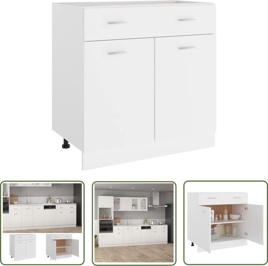 The Living Store Onderkast met lade Lyon 80x46x81 5 cm bewerkt hout wit Keukenonderkast Lades Houten Kast Wit Meubel Opslagruimte