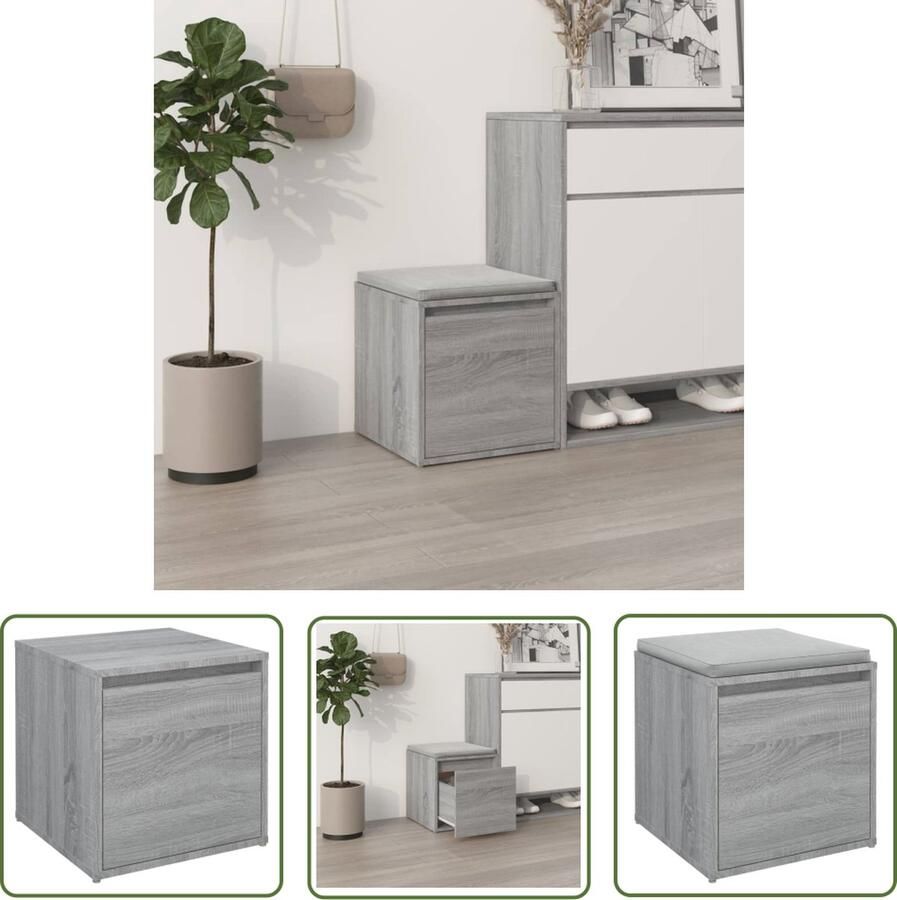 VidaXL Houten Kast Opbergbox met lade 40 5x40x40 cm bewerkt hout grijs sonoma eik Grijze Kast Salontafel Bergruimte
