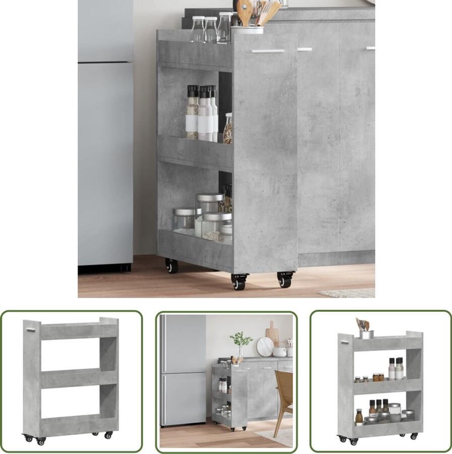 The Living Store Kast met wieltjes 60x22x79 bewerkt hout betongrijs Opbergkast Houten Kast Tv Meubel Salontafel Grijze Kast - Foto 2