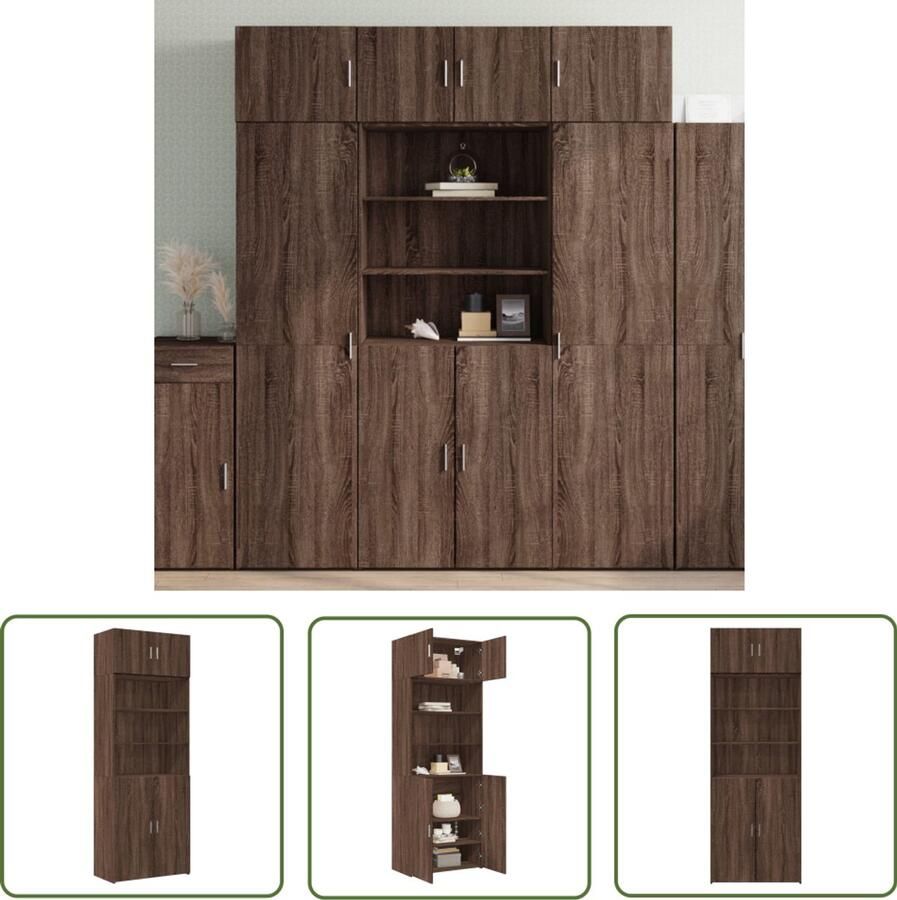 The Living Store Opbergkast 80x42 5x225 cm bewerkt hout bruin eikenkleurig Opslagkast Houten Kast Bergruimte Opberger Meubilair