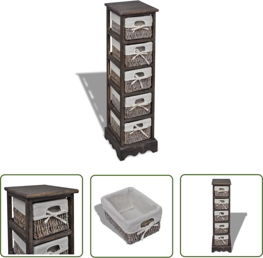 The Living Store Houten Kastje 5 Lagen Rattan Manden Bruin 25 x 28 x 90 cm Opslagkast Houten Kast Rattan Manden Bruine Kast Opbergmogelijkheden - Foto 2