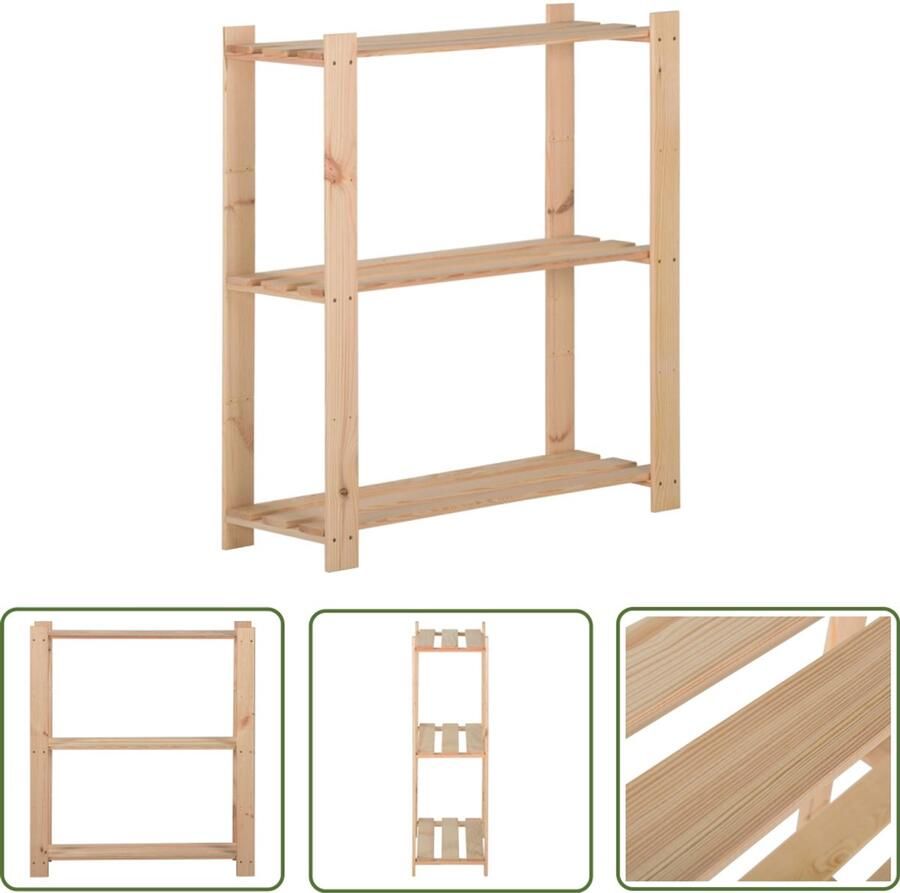 VidaXL Houten Kast Opslagrek Opbergrek 3-laags 80x28 5x90 cm massief grenenhout Grenenhouten Kast Opbergkast Vintage Kast