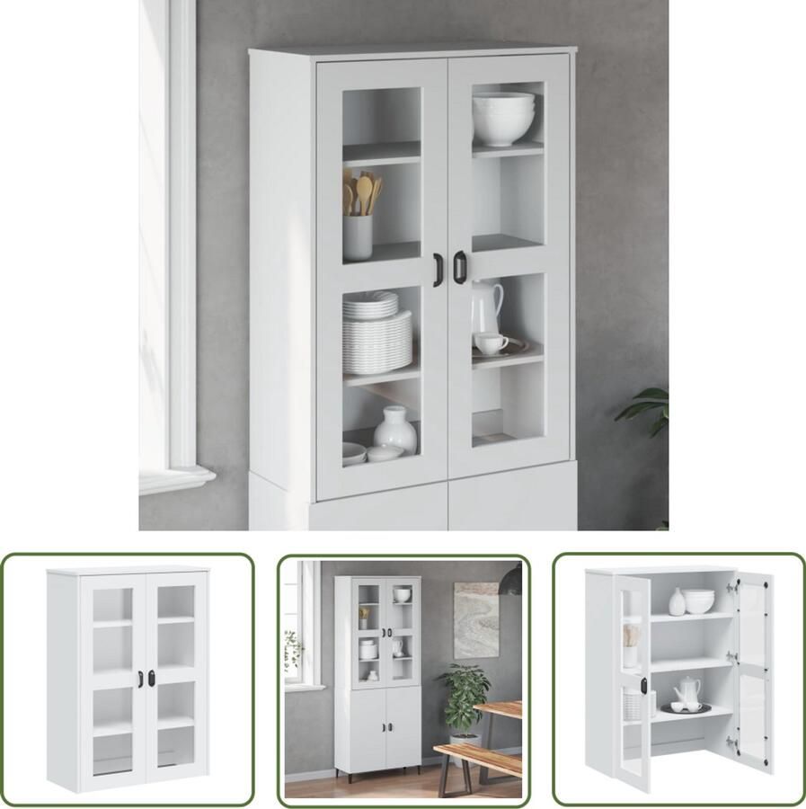 The Living Store Opzetkast VIKEN bewerkt hout wit Opzetkast Houten Kast Vitrinekast Bergruimte Industrieel Design