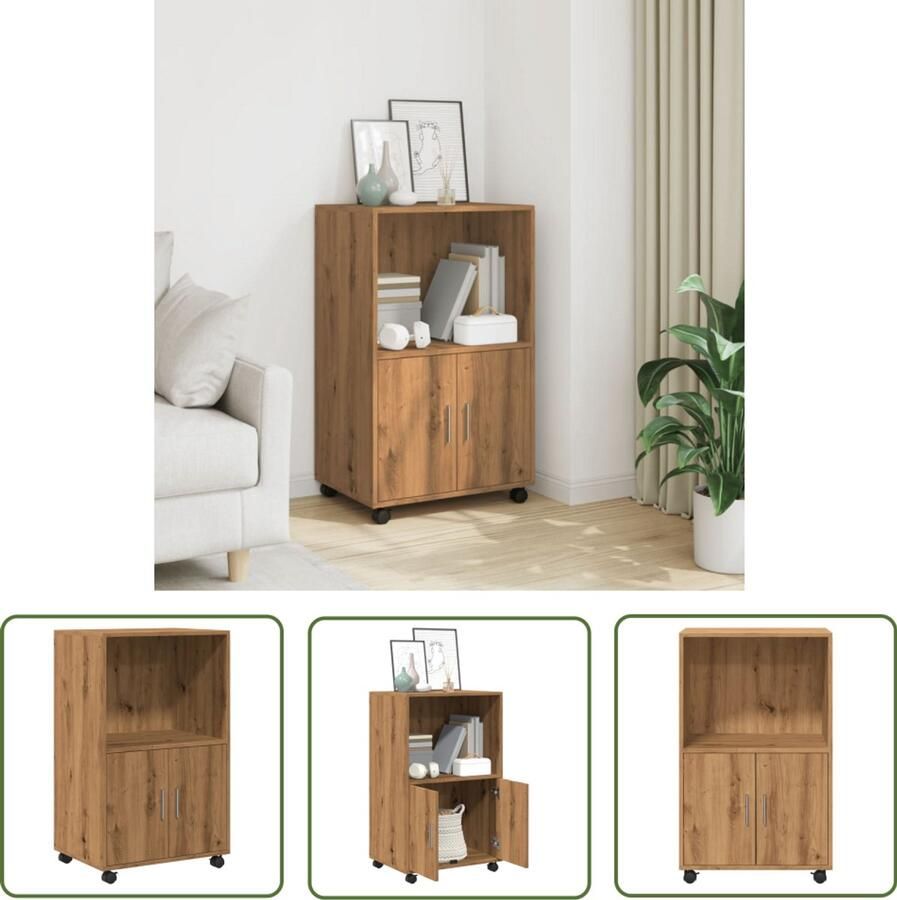 VidaXL Rolkast 55x40x91 cm bewerkt hout artisanaal eikenkleurig Rolkast Houten Kast Opslagoplossing Woonaccessoires Keukenkasten