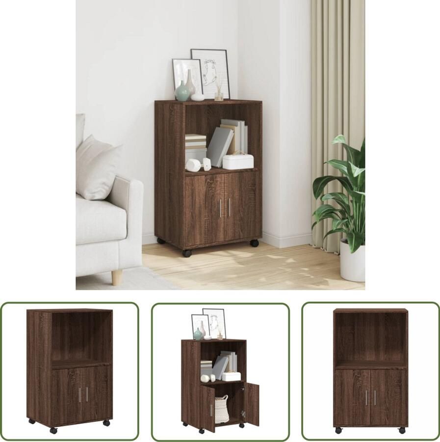 The Living Store Rolkast 55x40x91 cm bewerkt hout bruin eikenkleurig Rolkast Houten Kast Opslagoplossing Multifunctionele Kast Badkamerkast