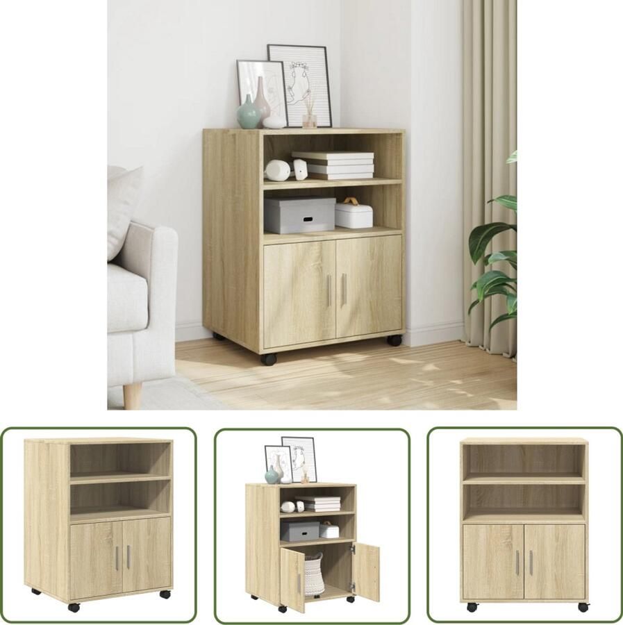 VidaXL Rolkast 60x48x81 cm bewerkt hout sonoma eikenkleurig Rolkast Houten Kast Opbergkast Kasten Woonaccessoires