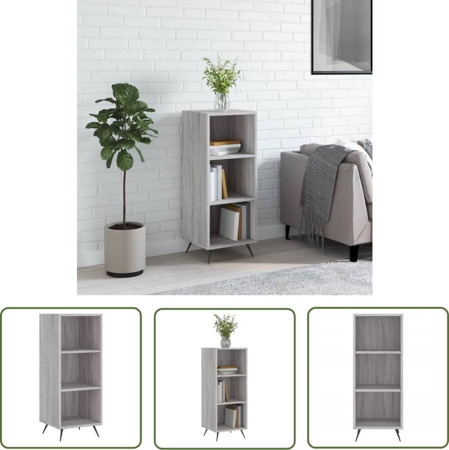 The Living Store Schappenkast 34 5x32 5x90 cm bewerkt hout grijs sonoma eiken Schappenkast Houten Kast Grijze Kast Modern Design Woonkamerdecoratie