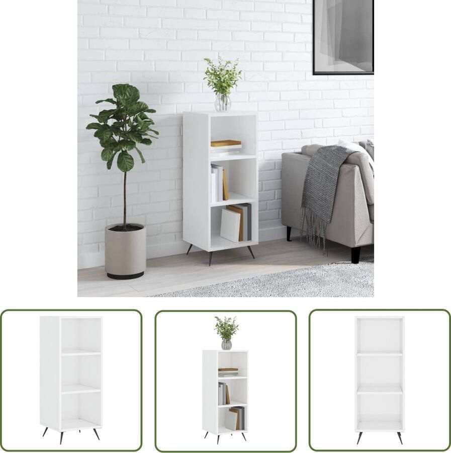 The Living Store Schappenkast 34 5x32 5x90 cm bewerkt hout hoogglans wit Schappenkast Boekenplank Witte Kast Houten Kast Modern Design