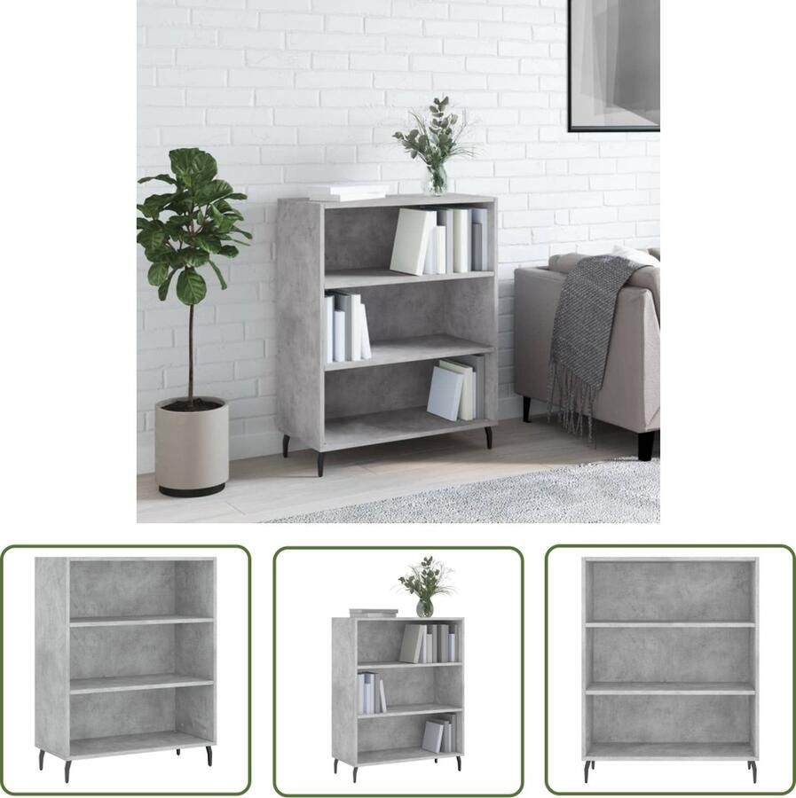 The Living Store Schappenkast 69 5x32 5x90 cm bewerkt hout betongrijs Schappenkast Houten Kast Beton Grijs Opbergkast Woonkamerdecoratie