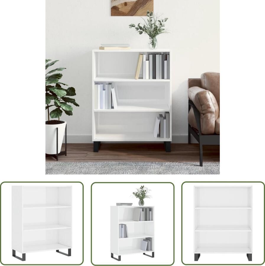 The Living Store Schappenkast 69 5x32 5x90 cm bewerkt hout hoogglans wit Schappenkast Boekenplank Opbergkast Witte Kast Modern Design