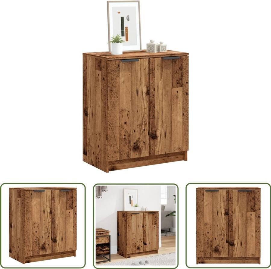 The Living Store Schoenenkast 59x35x70 cm bewerkt hout oud houtkleurig Schoenenkast Houten Kast Bergruimte Entree Organisatie Vintage Stijl
