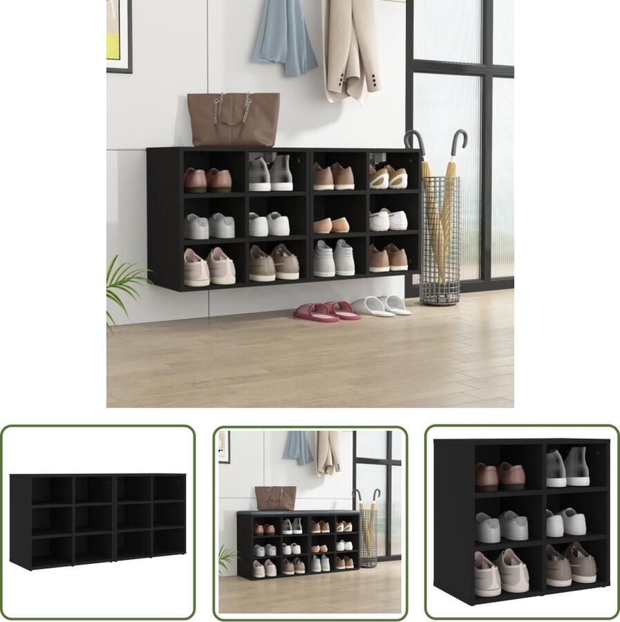 The Living Store Schoenenkast Trendy Ontwerp 52.5 x 30 x 50 cm Zwart Bewerkt Hout Schoenenkast Houten Kast Zwarte Kast Bergruimte Organisatie - Foto 2