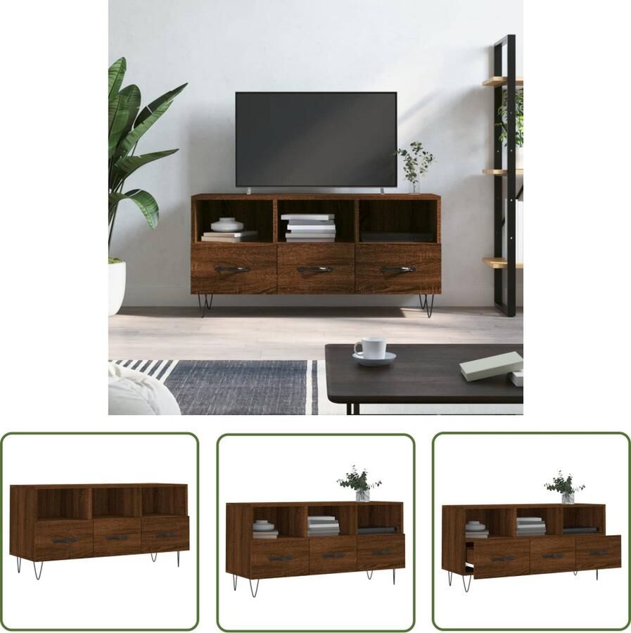 The Living Store Televisiekast Bruineiken 102 x 36 x 50 cm Stevig materiaal Voldoende opbergruimte Televisiekast Houten Kast Bruine Eiken Mediakast Opbergruimte - Foto 2