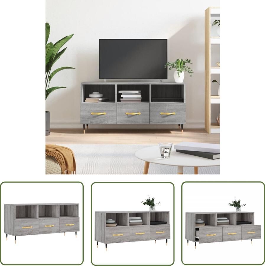 The Living Store Televisiekast trendy en praktisch design Bewerkt hout 102 x 36 x 50 cm Grijs Sonoma eiken Televisiekast Houten Kast Salontafel Woonkamerinrichting Tv Stand - Foto 2