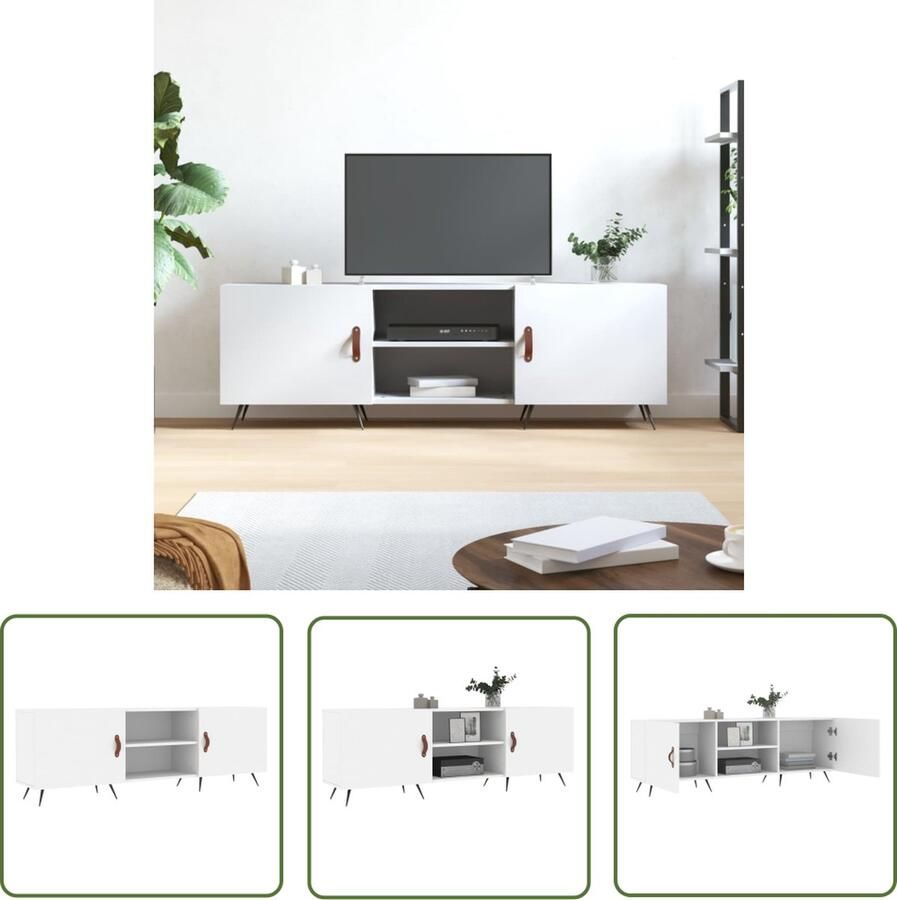 The Living Store Televisiekast Trendy Design 150 x 30 x 50 cm Wit Bewerkt Hout en IJzer Televisiekast Houten Kast Tv Tafel Salontafel Opbergkast - Foto 2