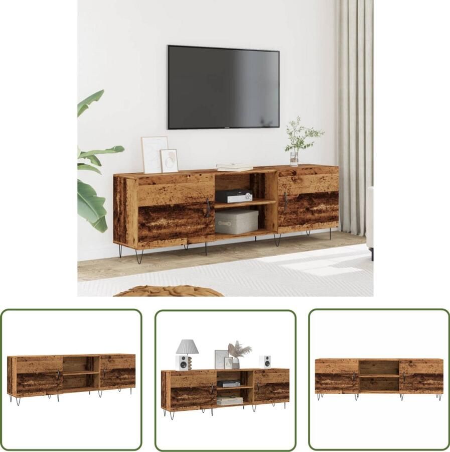 The Living Store Tv-meubel 150x30x50 cm bewerkt hout oud houtkleurig Tv Meubel Houten Kast Salontafel Opslagoplossing Vintage Tv Stand