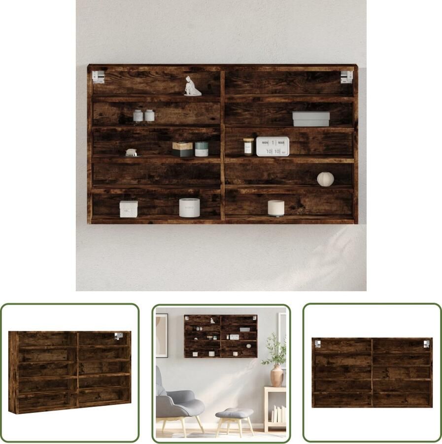 The Living Store Vitrinekast 100x15x58 cm bewerkt hout gerookt eikenkleurig Vitrinekast Displaykast Houten Kast Bergruimte Vintage Meubels - Foto 2