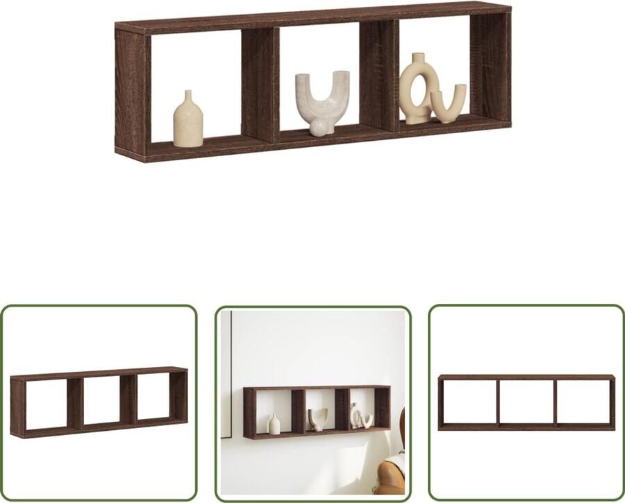 The Living Store Wandkast 100x16x30 cm bewerkt hout bruin eikenkleur Wandkast Houten Kast Opbergkast Zwevende Kast Bruine Eiken Kleur