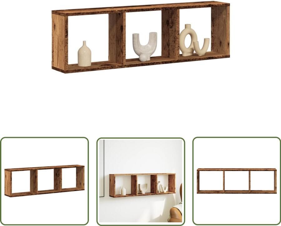 The Living Store Wandkast 100x16x30 cm bewerkt hout oud houtkleurig Wandkast Houten Kast Opslagoplossing Badkamermeubel Woonkamerdecoratie