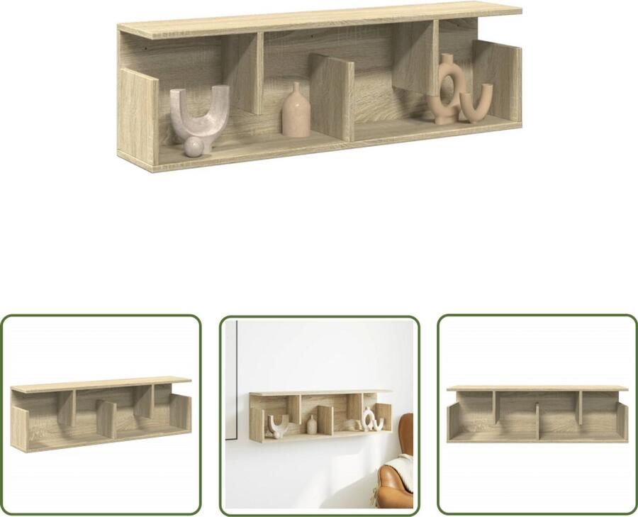 The Living Store Wandkast 100x20x30 cm bewerkt hout sonoma eikenkleurig Wandkast Houten Kast Opbergkast Salontafel Woonaccessoires