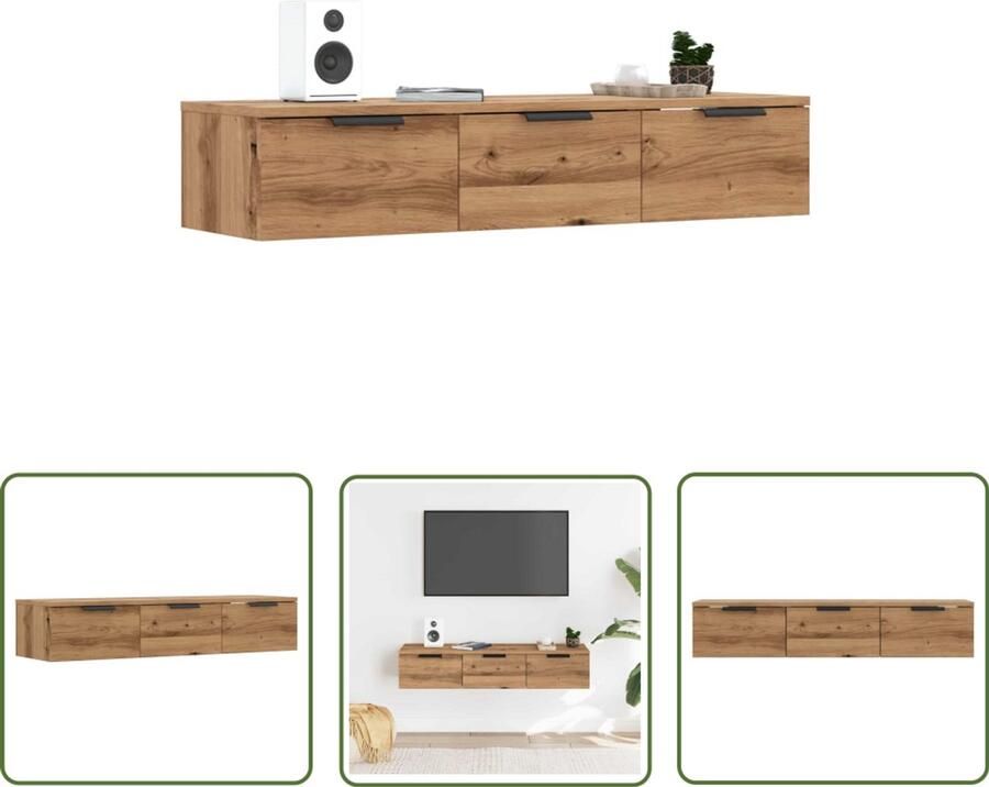 The Living Store Wandkast 102x30x20 cm bewerkt hout artisanaal eikenkleur Wandkast Houten Kast Opslagoplossing Bergruimte Salontafel