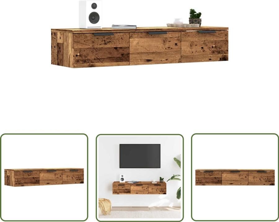 The Living Store Wandkast 102x30x20 cm bewerkt hout oud houtkleurig Wandkast Houten Kast Opslagoplossing Vintage Kast Badkamerkast