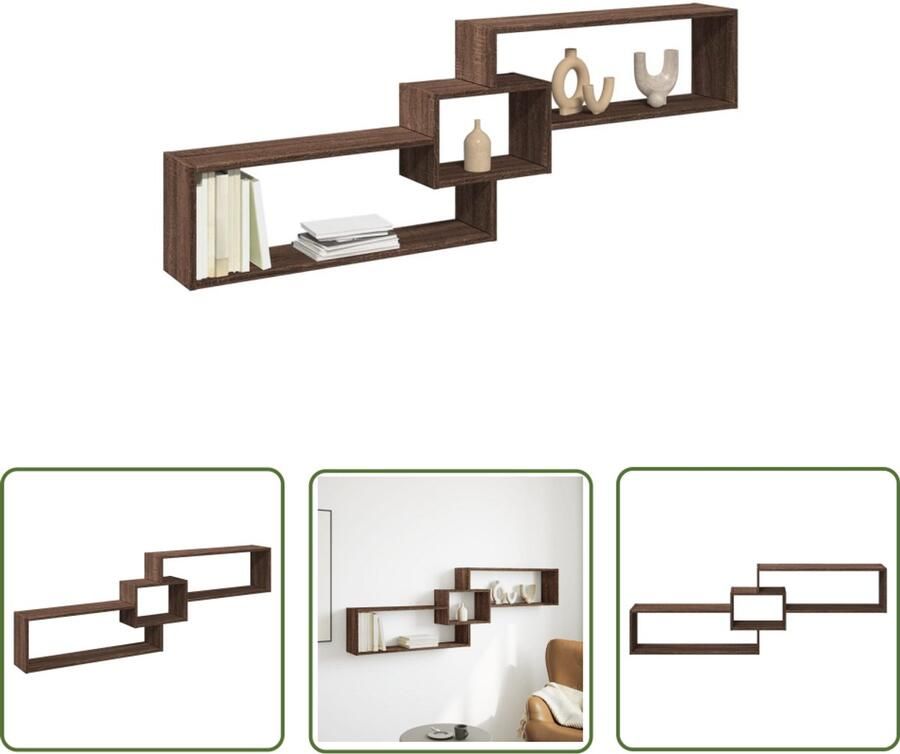 The Living Store Wandkast 158x18x53 cm bewerkt hout bruin eikenkleur Wandkast Houten Kast Opbergkast Zwevende Kast Bruine Eiken Kleur