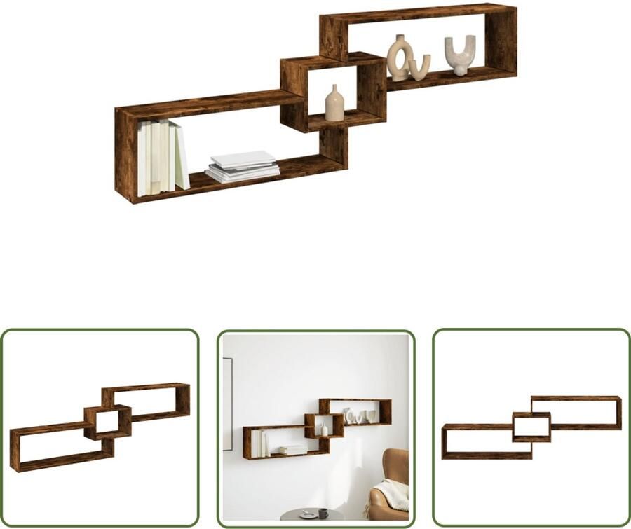 The Living Store Wandkast 158x18x53 cm bewerkt hout gerookt eikenkleurig Wandkast Houten Kast Bergruimte Opbergkast Zwevende Kast