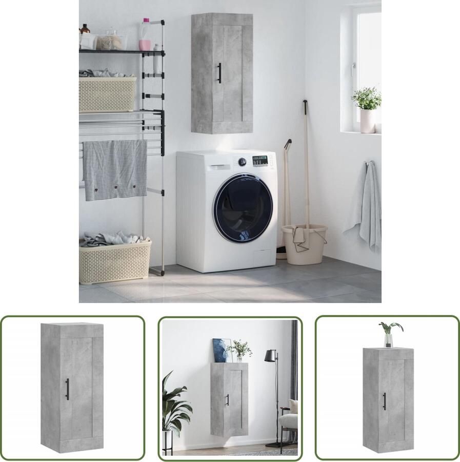 The Living Store Wandkast 34 5x34x90 cm bewerkt hout betongrijs Wandkast Opbergkast Keukenkast Houtsoort Beton Grijs