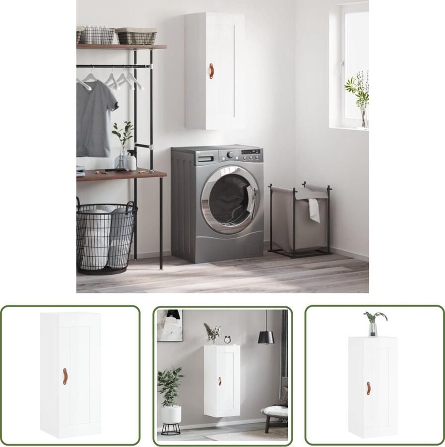 VidaXL Wandkast 34 5x34x90 cm bewerkt hout hoogglans wit Wandkast Houten Kast Hoogglans Kast Opbergkast Living Room Furniture