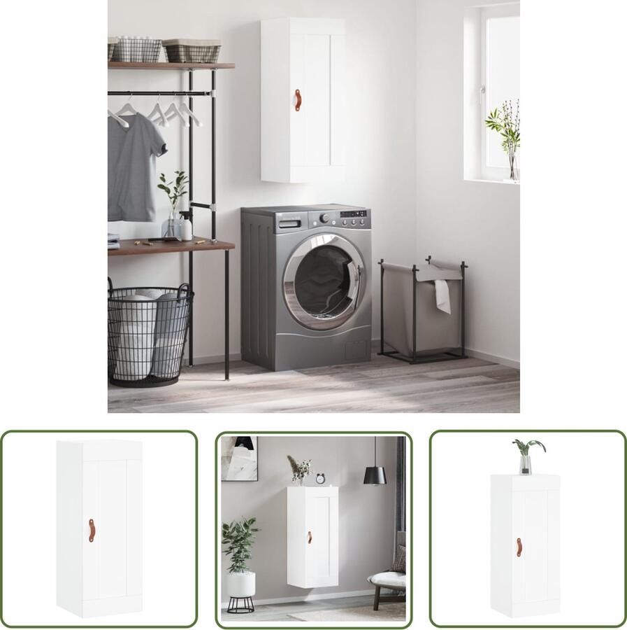 The Living Store Wandkast 34 5x34x90 cm bewerkt hout wit Wandkast Opbergkast Houten Kast Witte Kast Keukenopstelling