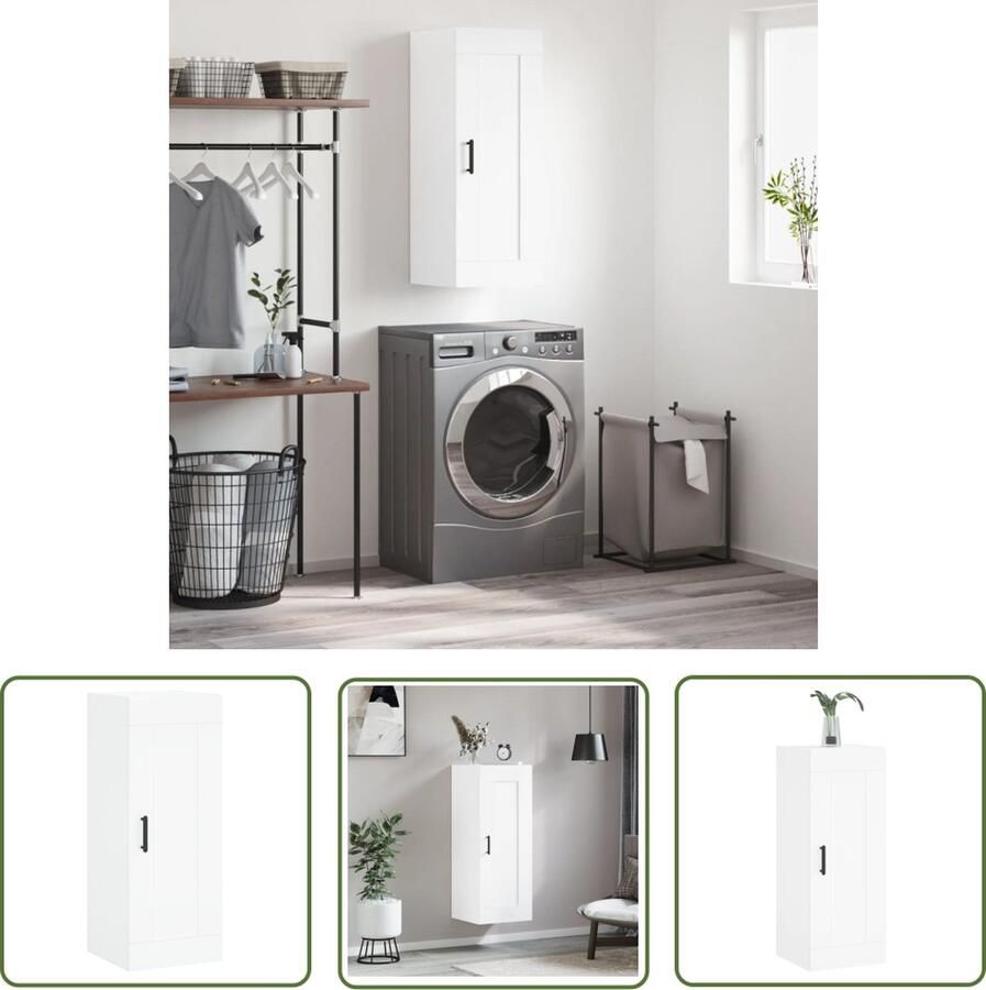 The Living Store Wandkast 34 5x34x90 cm bewerkt hout wit Wandkast Houten Kast Opbergkast Keukenkast Living Kast