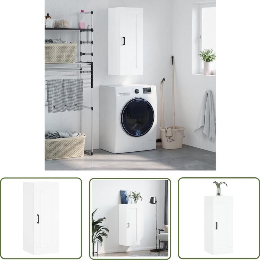 VidaXL Houten Kast Wandkast 34 5x34x90 cm bewerkt hout wit Witte Kast Opbergkast Livingroom Meubels