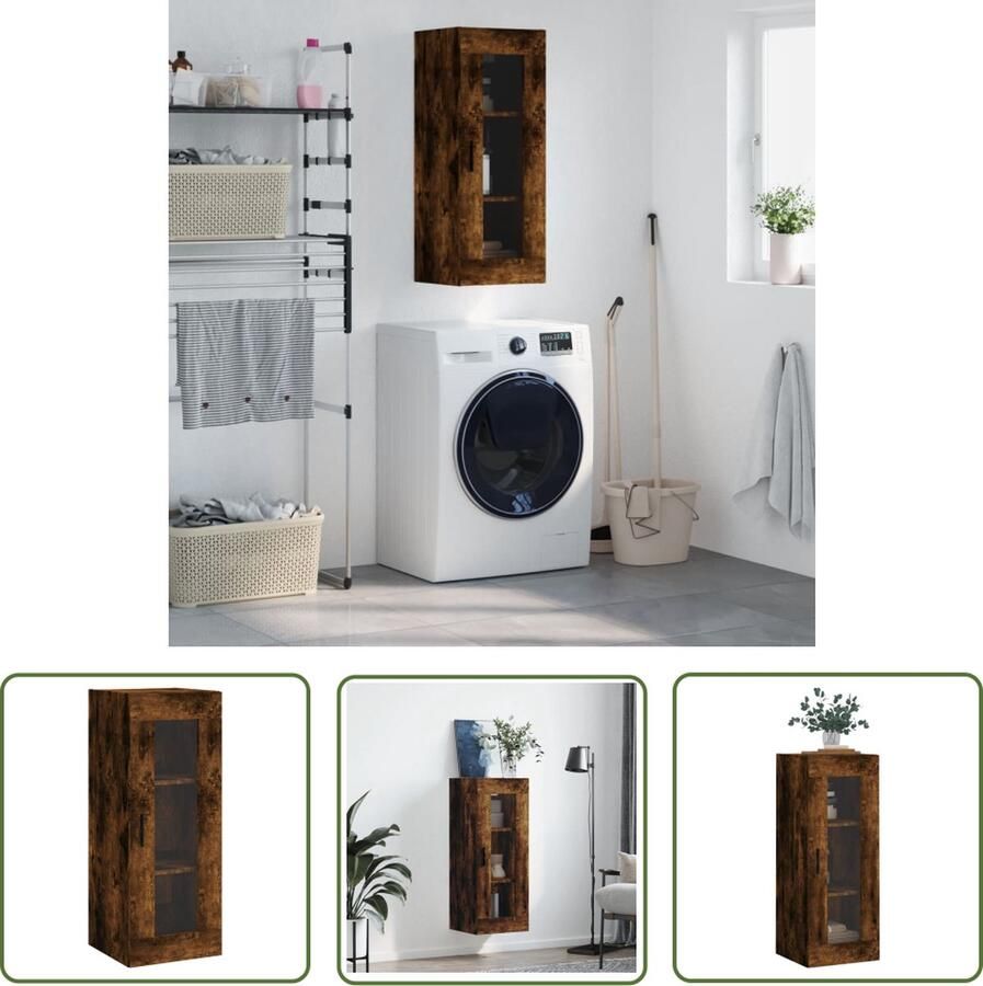VidaXL Houten Kast Wandkast 34 5x34x90 cm gerookt eikenkleurig Bruine Kast Vintage Kast Opbergkast
