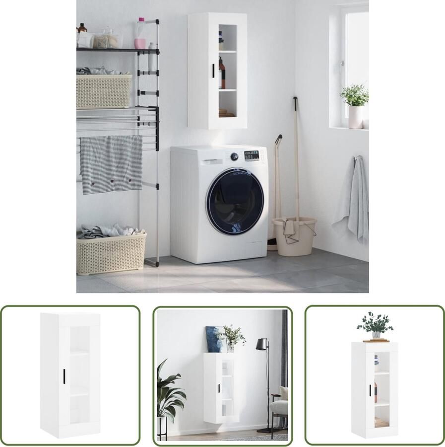 The Living Store Wandkast 34 5x34x90 cm wit Zwevende Kast Wandkast Houten Kast Witte Kast Opbergkast
