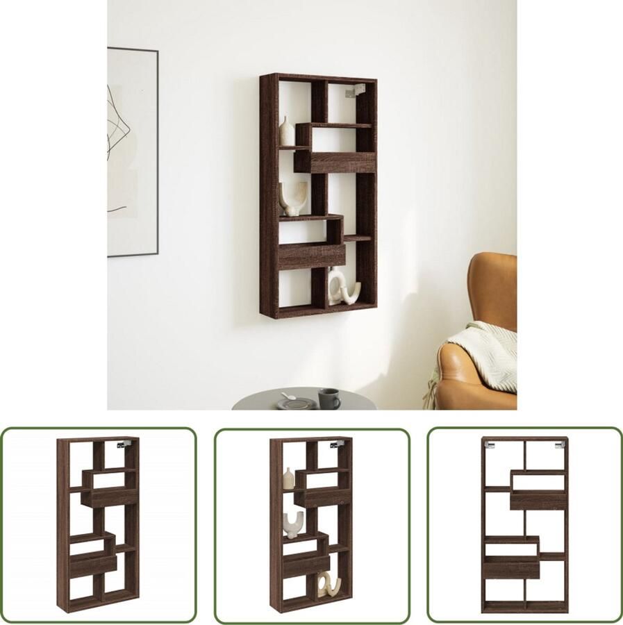 The Living Store Wandkast 50x15x100 cm bewerkt hout bruin eikenkleurig Wandkast Houten Kast Bergruimte Opbergkast Zwevende Kast