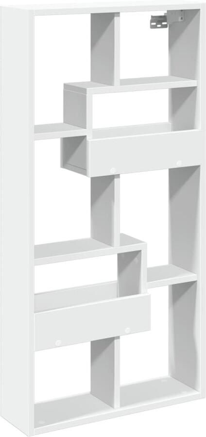 The Living Store Wandkast 50x15x100 cm bewerkt hout wit Wandkast Houten Kast Witte Kast Opslagoplossing Zwevende Kast