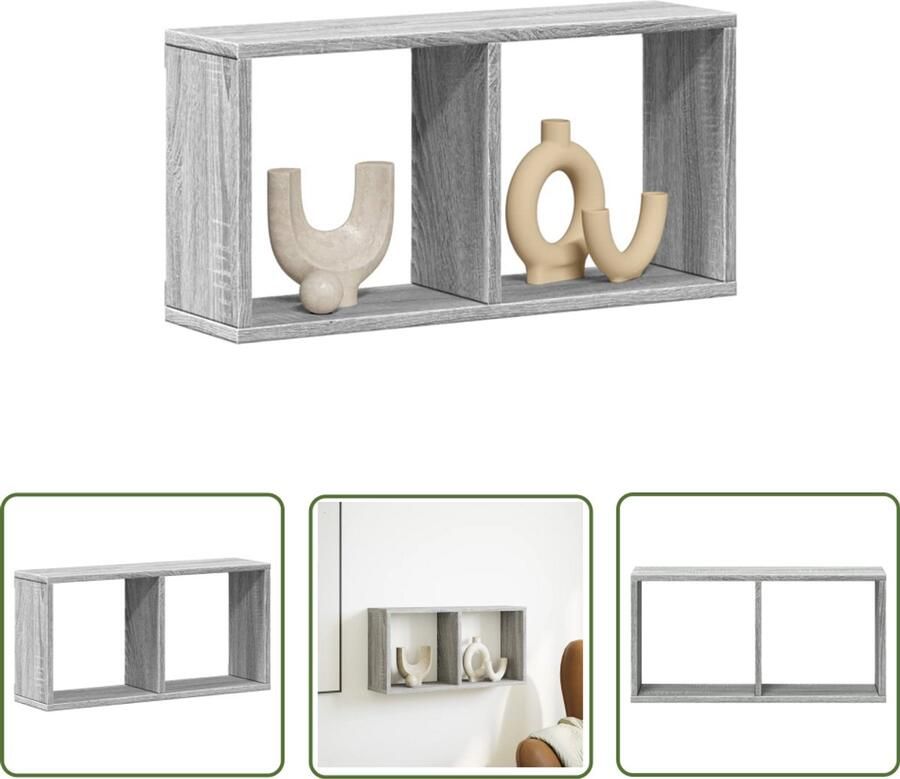 The Living Store Wandkast 60x16x30 cm bewerkt hout grijs sonoma eiken Wandkast Opbergkast Houten Kast Grijze Kast Moderne Kast