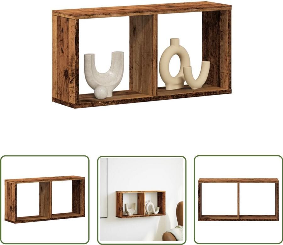 The Living Store Wandkast 60x16x30 cm bewerkt hout oud houtkleurig Wandkast Houten Kast Opslagoplossing Badkamermeubilair Keukenopslag