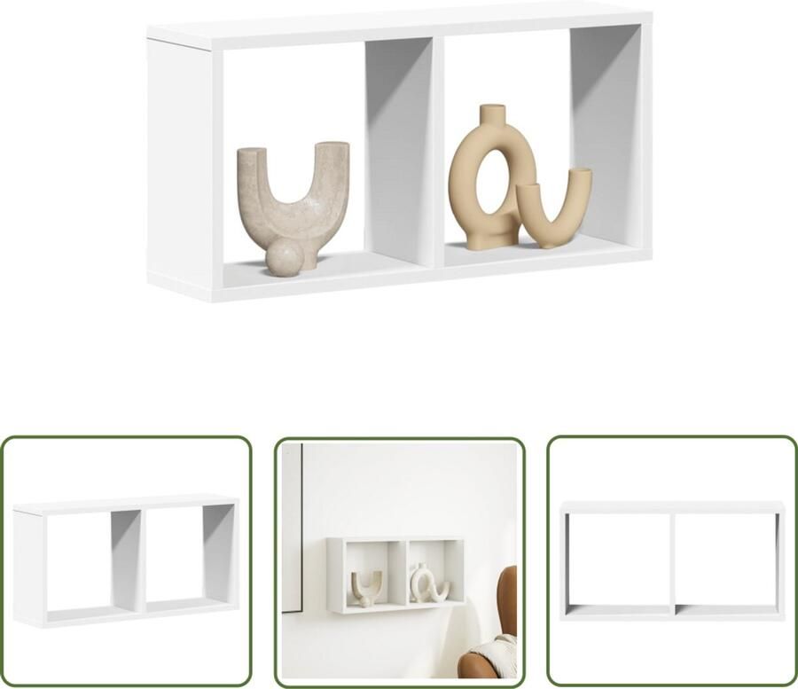 The Living Store Wandkast 60x16x30 cm bewerkt hout wit Wandkast Houten Kast Witte Kast Opbergkast Zwevende Kast