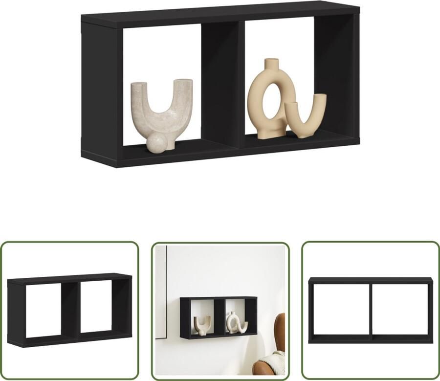 The Living Store Wandkast 60x16x30 cm bewerkt hout zwart Wandkast Houten Kast Zwarte Kast Opbergkast Minimalistisch Meubilair