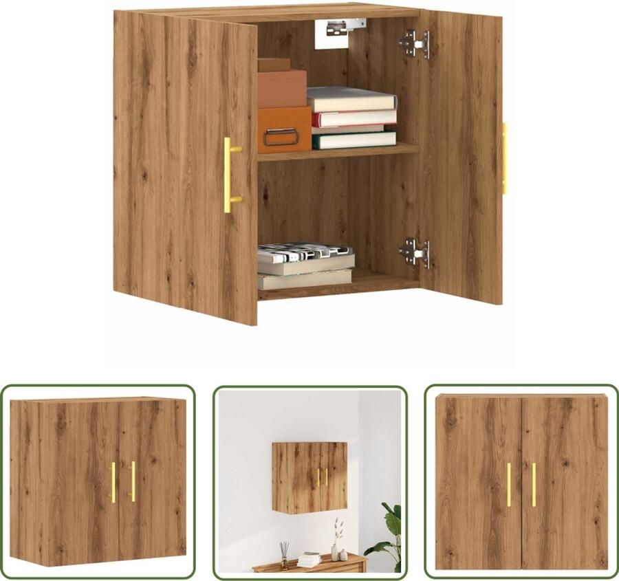 The Living Store Wandkast 60x31x60 cm bewerkt hout artisanaal eikenkleurig Wandkast Houten Kast Opslagkast Eiken Kleur Salontafel