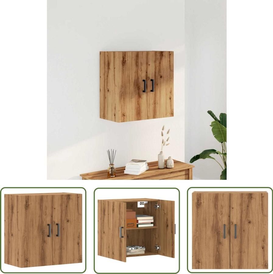 The Living Store Wandkast 60x31x60 cm bewerkt hout artisanaal eikenkleurig Wandkast Houten Kast Opslagoplossing Bergruimte Eiken Kleur