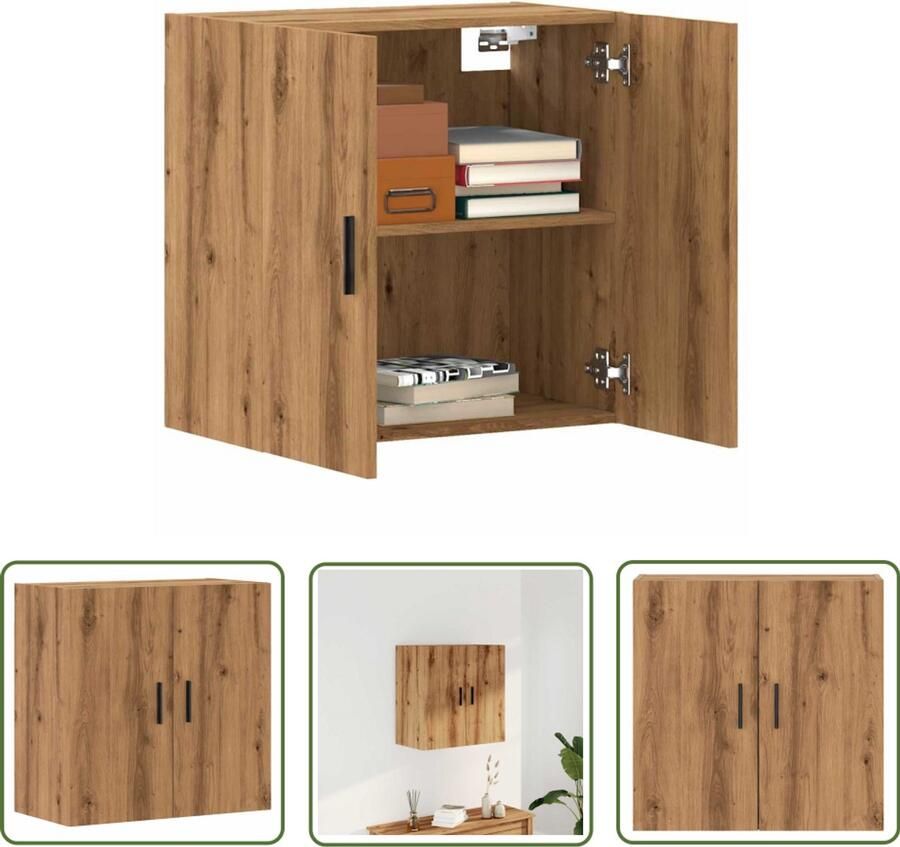 The Living Store Wandkast 60x31x60 cm bewerkt hout artisanaal eikenkleurig Wandkast Houten Kast Opslagoplossing Keukenopslag Badkamerkast