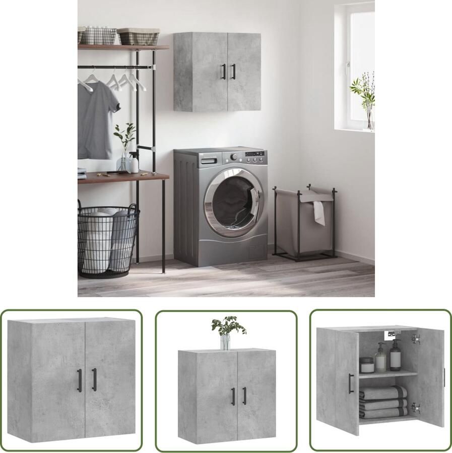 The Living Store Wandkast Betongrijs 60x31x60 cm Duurzaam bewerkt hout Wandkast Houten Kast Grijze Kast Bergruimte Opslagoplossing - Foto 2