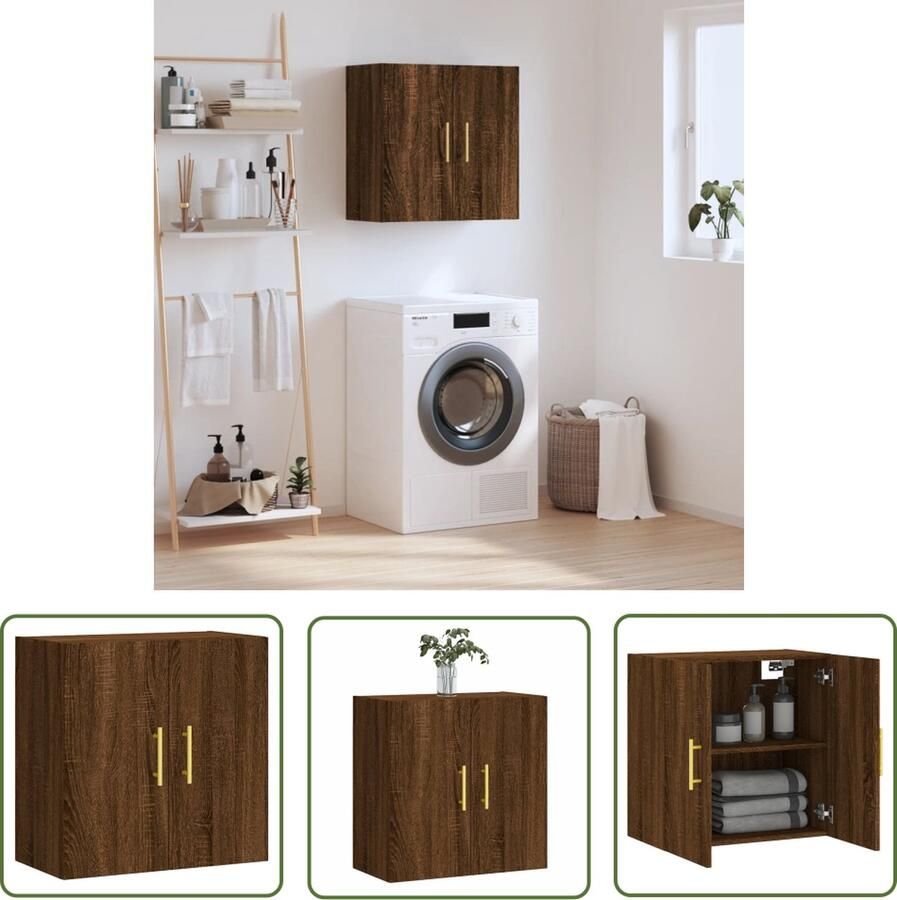 The Living Store Wandkast Bruineiken 60 x 31 x 60 cm Met voldoende opbergruimte Wandkast Houten Kast Opbergkast Bruine Kast Bruine Eiken Kleur - Foto 2