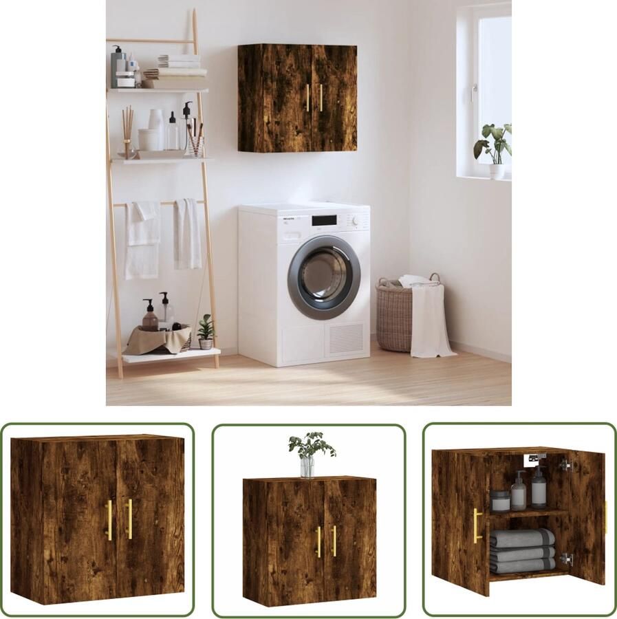 The Living Store Wandkast Gerookt Eiken Opbergkast 60 x 31 x 60 cm Bewerkt hout Wandkast Houten Kast Opbergkast Bruine Kast Designkast - Foto 2