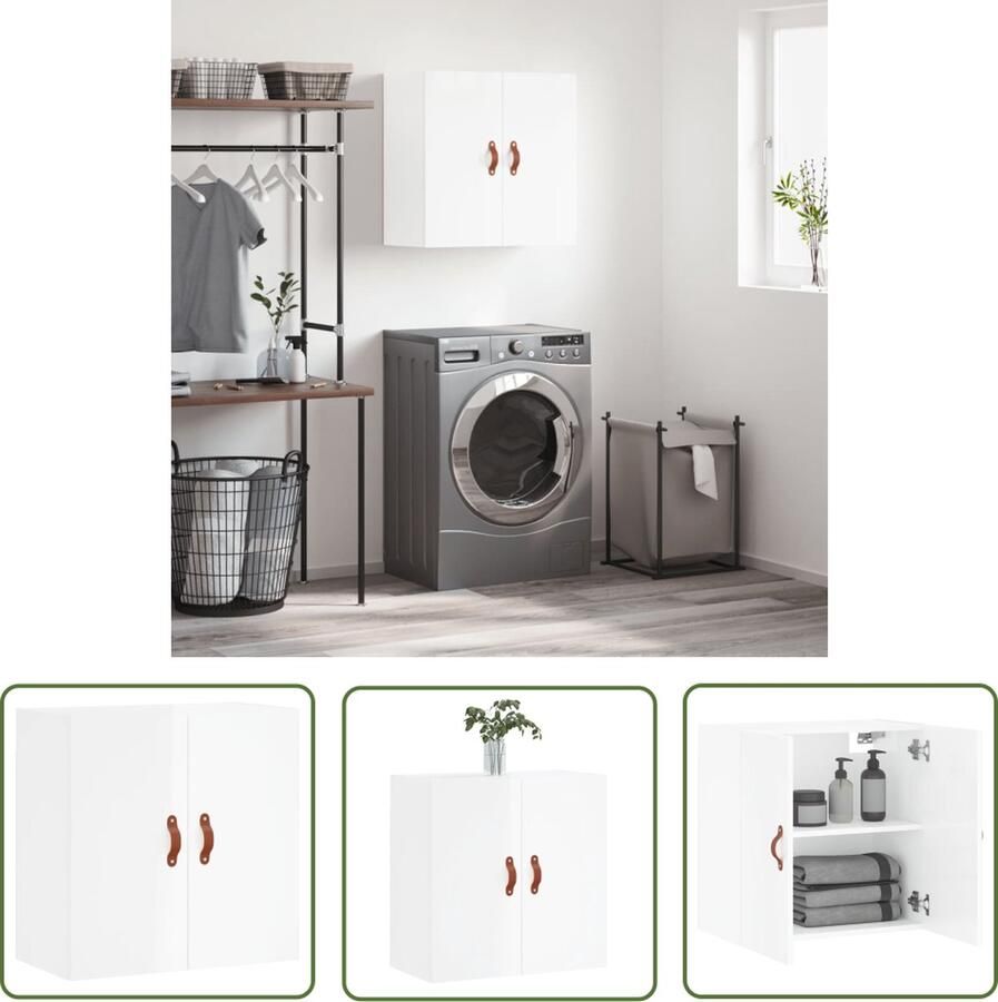 The Living Store Wandkast Hoogglans wit 60 x 31 x 60 cm Duurzaam materiaal Wandkast Houten Kast Witte Kast Opbergkast Badkamerkast - Foto 2