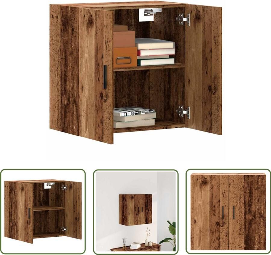 The Living Store Wandkast 60x31x60 cm bewerkt hout oud houtkleurig Wandkast Houten Kast Opslagkast Vintage Kast Badkamerkast
